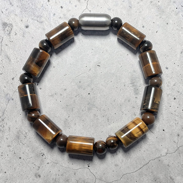 "Premium Tiger Stone Bracelet in cylinder shape with polished natural stone beads, crafted for elegance, beauty, and modern style."