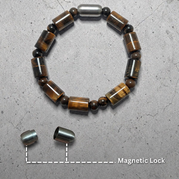 "Premium Tiger Stone Bracelet in cylinder shape with polished natural stone beads, crafted for elegance, beauty, and modern style."