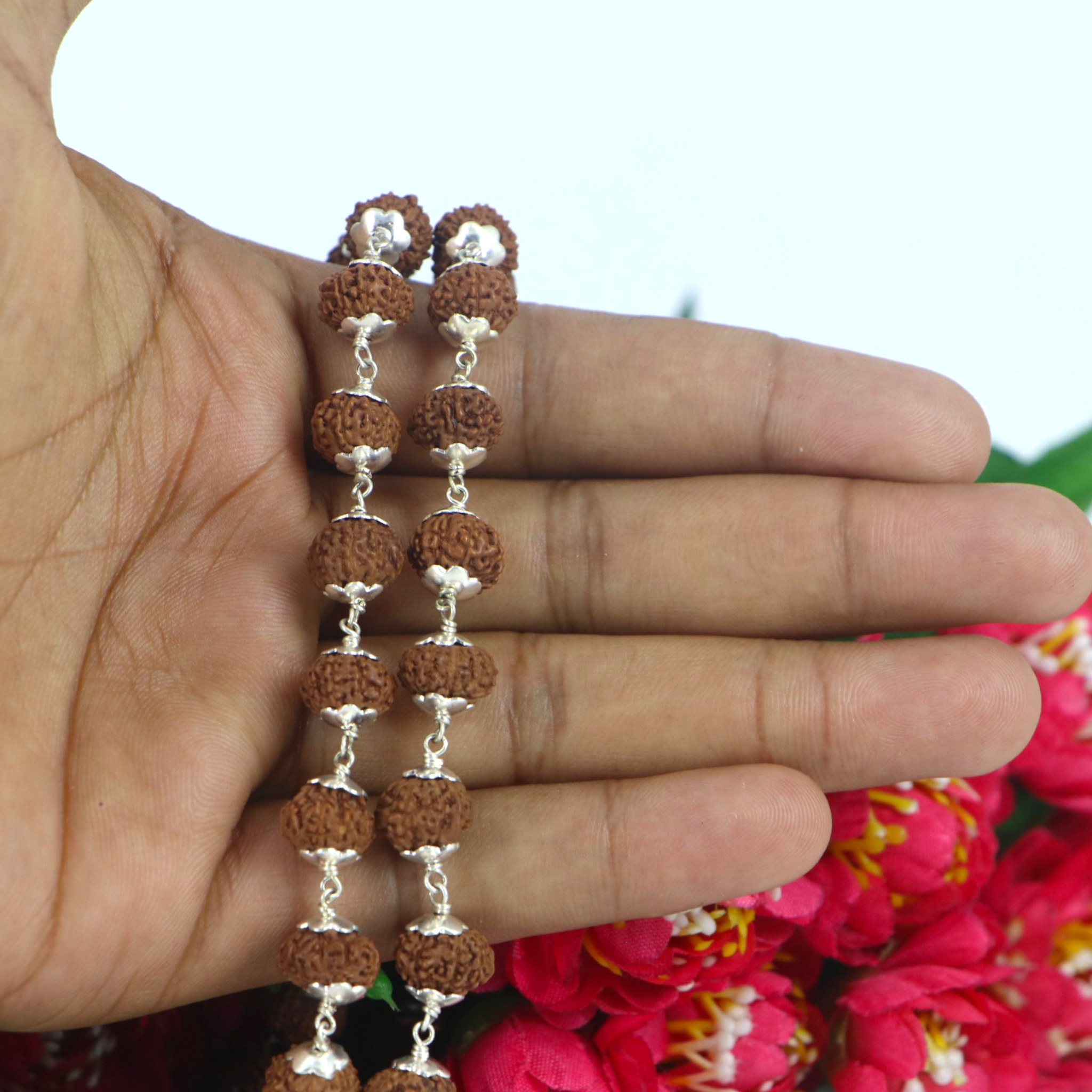 8 Mukhi Rudraksha Mala - Silver