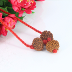 "Premium Nav Devi Kavach with original 7 Mukhi, 8 Mukhi, and 9 Mukhi Rudraksha beads, crafted with spiritual significance and traditional elegance."