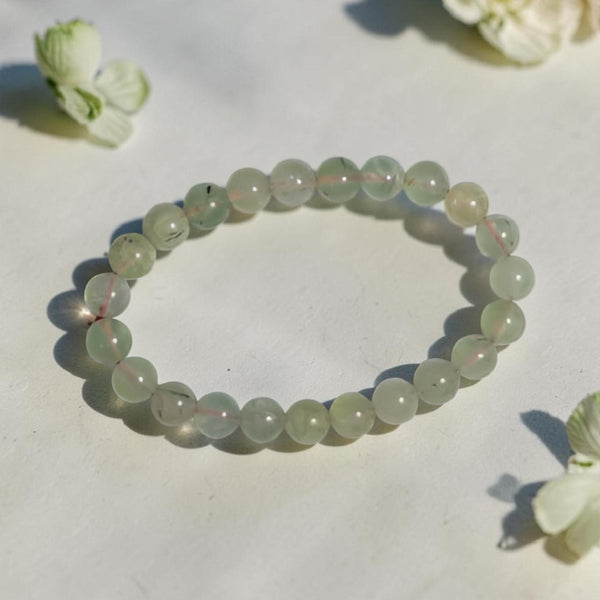 "Premium natural Prehnite Stone Bracelet with polished gemstone beads, crafted for elegance, beauty, and positive energy."