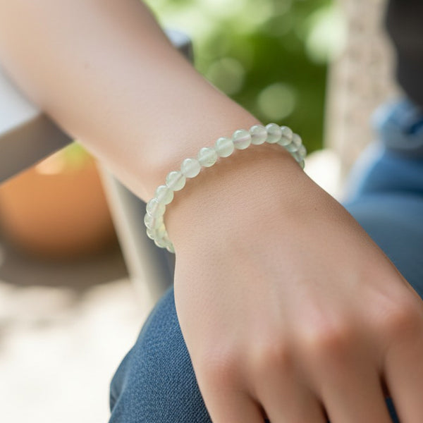 "Premium natural Prehnite Stone Bracelet with polished gemstone beads, crafted for elegance, beauty, and positive energy."