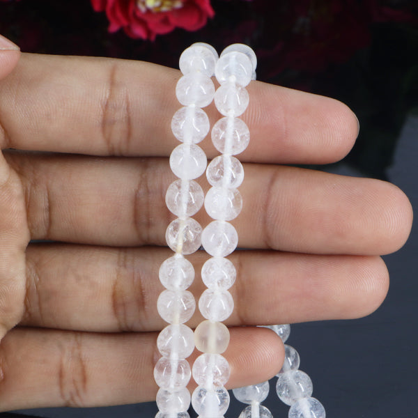"Premium Smoky Sphatik Mala with polished smoky crystal beads, crafted for elegance, clarity, and spiritual significance."