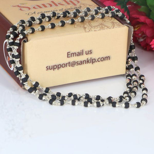 108+1 Beads Karungali Mala with Pure Silver, handcrafted prayer mala made from authentic natural Karungali wood beads and pure silver accents for meditation, spirituality, and daily wear.