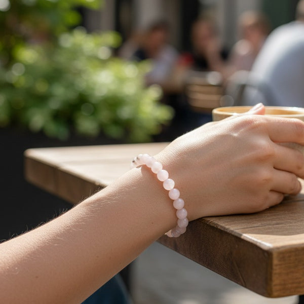 "Premium natural Pink Opal Stone Bracelet with polished gemstone beads, crafted for elegance, beauty, and positive energy."