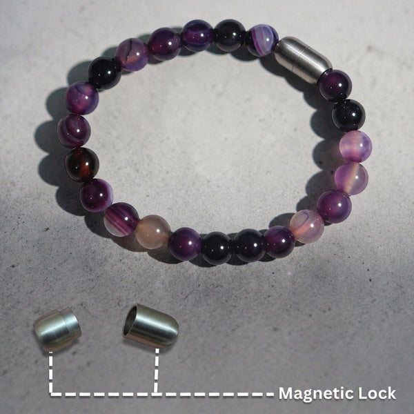 "Premium natural Purple Banded Agate Stone Bracelet with polished gemstone beads, crafted for elegance, beauty, and positive energy."