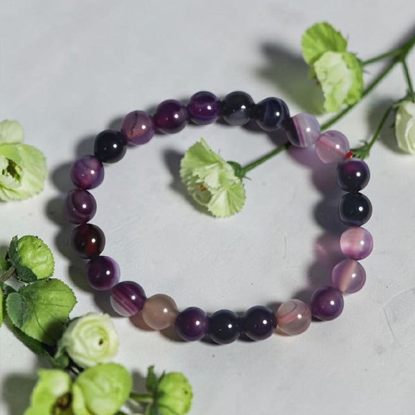 "Premium natural Purple Banded Agate Stone Bracelet with polished gemstone beads, crafted for elegance, beauty, and positive energy."