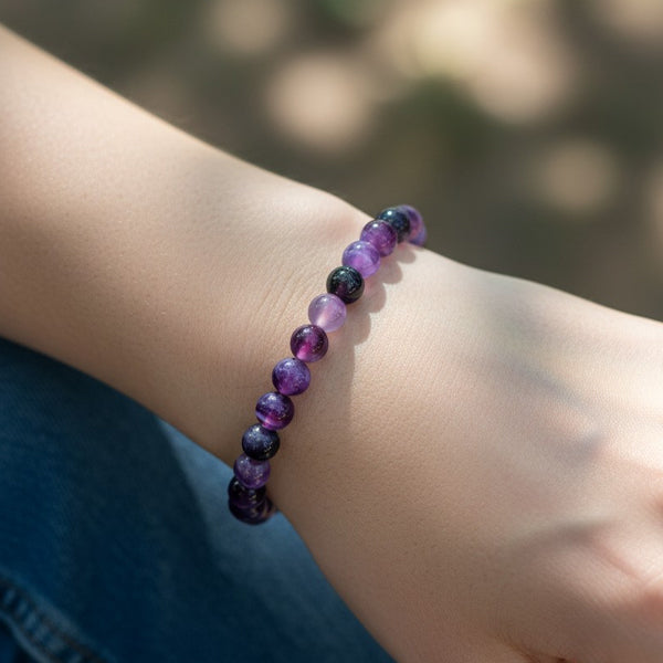 "Premium natural Purple Banded Agate Stone Bracelet with polished gemstone beads, crafted for elegance, beauty, and positive energy."