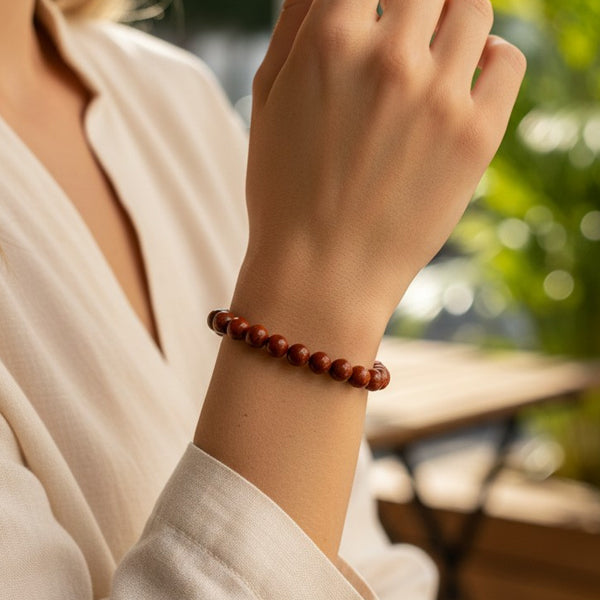 "Premium natural Red Jasper Stone Bracelet with polished gemstone beads, crafted for elegance, beauty, and positive energy."