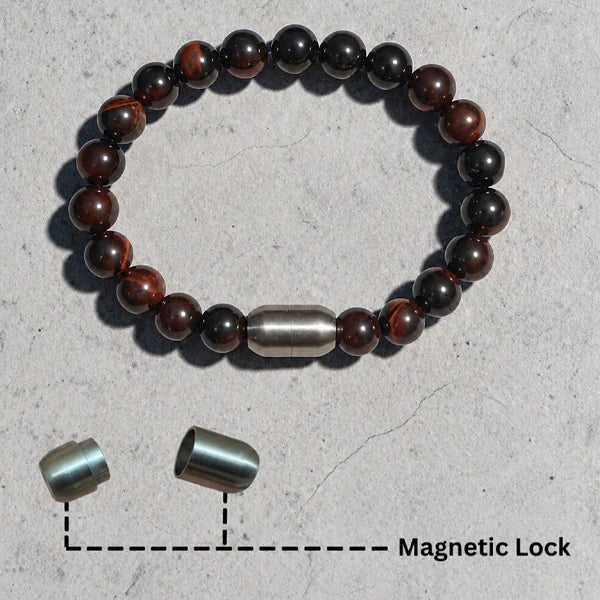 "Premium natural Red Tiger Stone Bracelet with polished gemstone beads, crafted for elegance, beauty, and positive energy."
