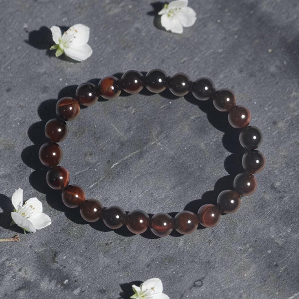 "Premium natural Red Tiger Stone Bracelet with polished gemstone beads, crafted for elegance, beauty, and positive energy."