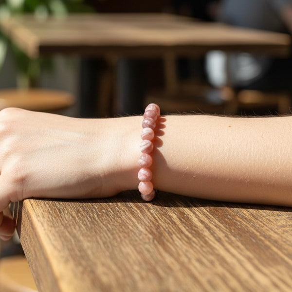 "Premium natural Rhodochrosite Stone Bracelet with polished gemstone beads, crafted for elegance, beauty, and positive energy."