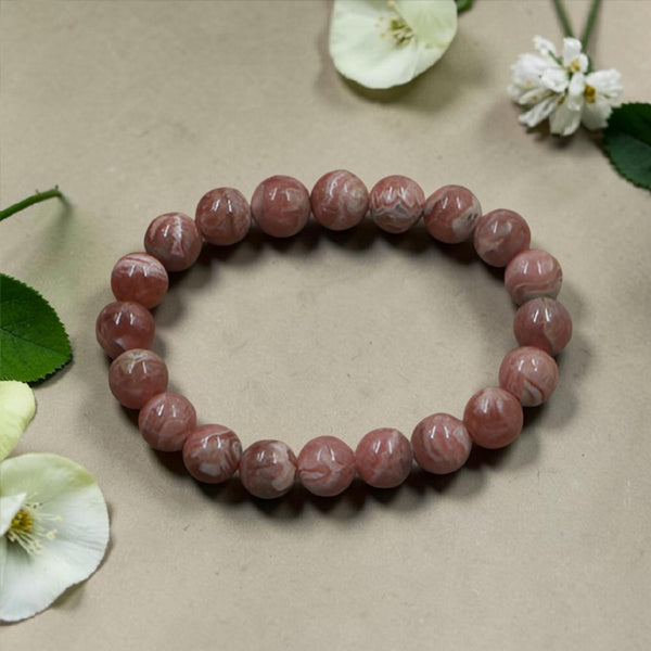"Premium natural Rhodochrosite Stone Bracelet with polished gemstone beads, crafted for elegance, beauty, and positive energy."