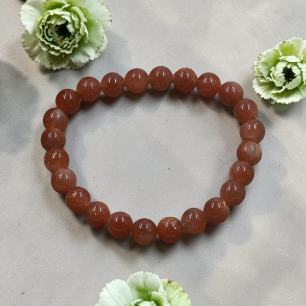 "Premium natural Sunstone Bracelet with polished gemstone beads, crafted for elegance, beauty, and positive energy."