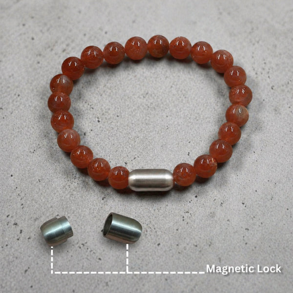 "Premium natural Sunstone Bracelet with polished gemstone beads, crafted for elegance, beauty, and positive energy."