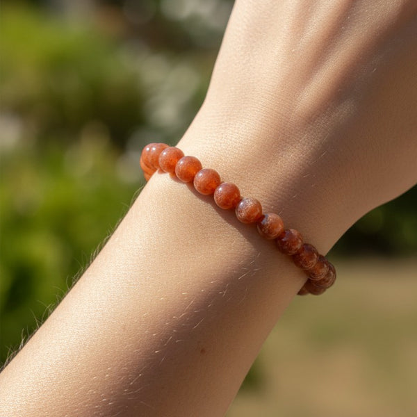 "Premium natural Sunstone Bracelet with polished gemstone beads, crafted for elegance, beauty, and positive energy."