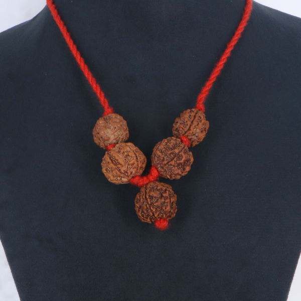 "Premium Rudraksha Kavach to Improve Health with two original 3 Mukhi Rudraksha beads and three 5 Mukhi Rudraksha beads, crafted with spiritual significance and traditional elegance."