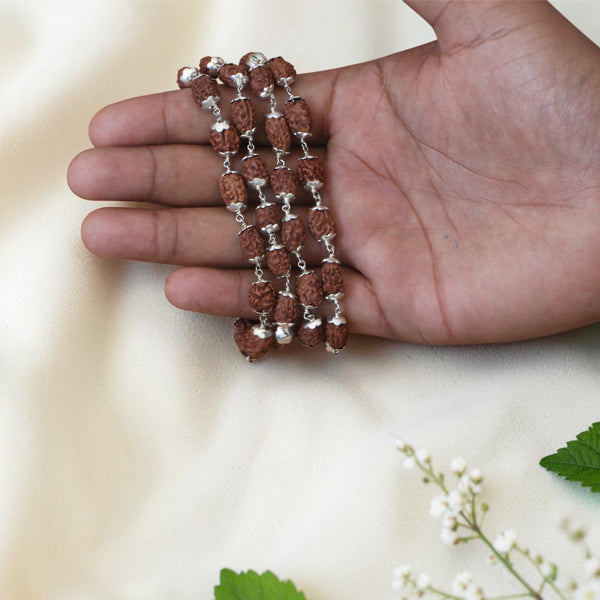 3 Mukhi Rudraksha Mala - Silver