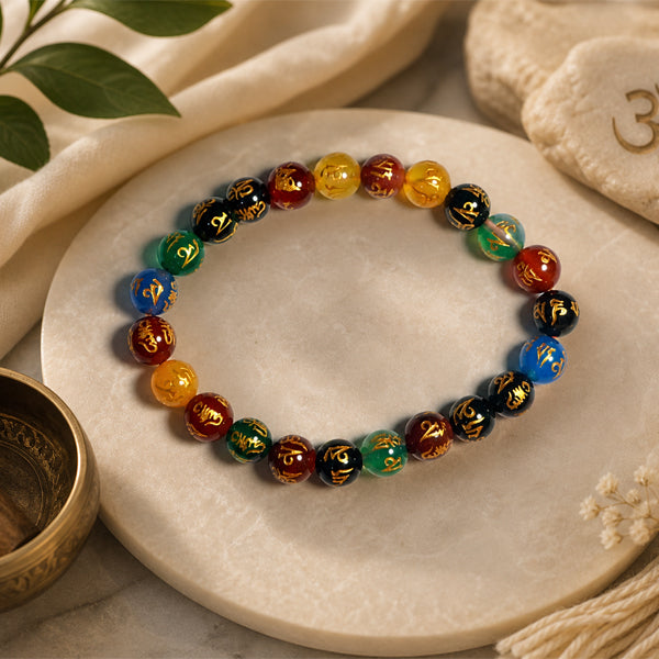 "Premium Om Mani Padme Stone Bracelet with spiritual engraved beads, crafted for elegance, mindfulness, and positive energy."