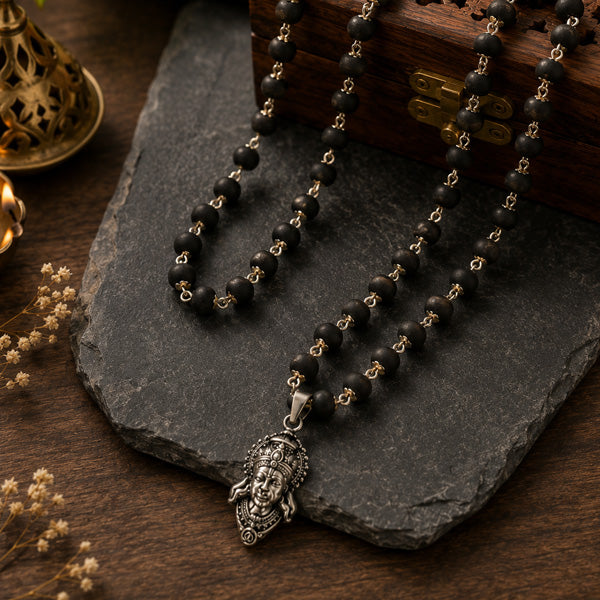 54+1 Beads Karungali Mala with German Silver Capping
