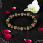 "Premium Rudraksha Pyrite Bracelet crafted with authentic Rudraksha beads and natural Pyrite stones for elegance, spirituality, and positive energy."