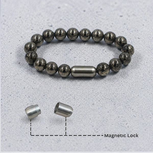"Pyrite Stone Bracelet featuring natural Pyrite beads with a stylish design, associated with confidence, prosperity, and positive energy."
