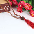 "Premium original 3 Mukhi Rudraksha Mala with 3 Mukhi Meru, crafted with authentic Rudraksha beads for spiritual significance and traditional elegance."