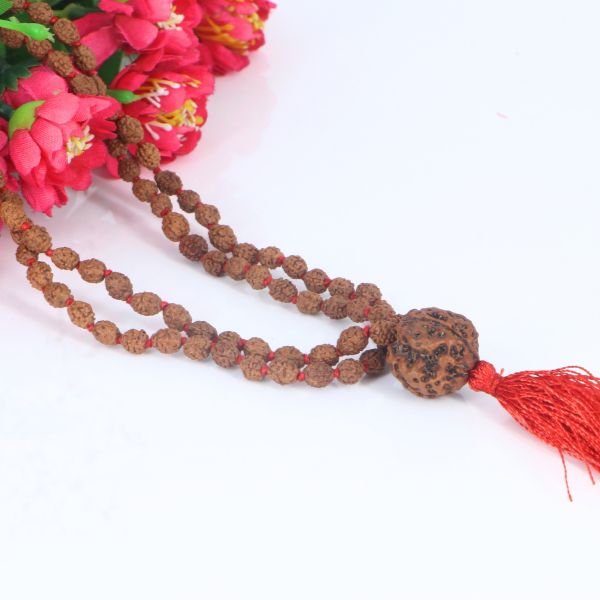 "Premium original 4 Mukhi Rudraksha Mala with 4 Mukhi Meru, crafted with authentic Rudraksha beads for spiritual significance and traditional elegance."