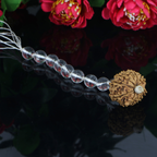 "Premium Rudraksha Kavach for Vastu, Black Magic & Evil Eye with 9 natural Sphatik beads and original 10 Mukhi Rudraksha, crafted with spiritual significance and traditional elegance."