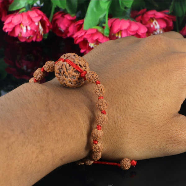 "Premium 4 Mukhi Rudraksha Bracelet with original Nepali and Indonesian Rudraksha beads, crafted for spiritual significance and traditional elegance."