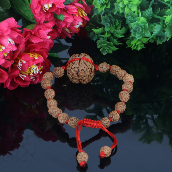 "Premium 4 Mukhi Rudraksha Bracelet with original Nepali and Indonesian Rudraksha beads, crafted for spiritual significance and traditional elegance."