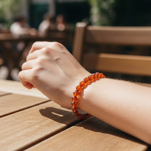 "Premium natural Carnelian Stone Bracelet with polished gemstone beads, crafted for elegance, beauty, and positive energy."