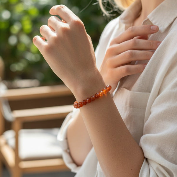 "Premium natural Carnelian Stone Bracelet with polished gemstone beads, crafted for elegance, beauty, and positive energy."