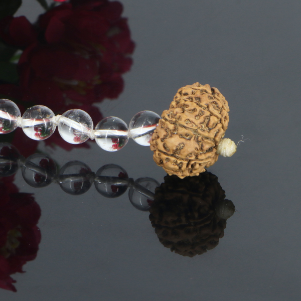 "Premium Rudraksha Kavach for Vehicle Protection with 10 natural Sphatik beads and one original 11 Mukhi Rudraksha, crafted with spiritual significance and traditional elegance."