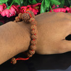 "Premium 5 Mukhi Rudraksha Bracelet with original Nepali and Indonesian Rudraksha beads, crafted for spiritual significance and traditional elegance."