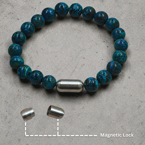 "Premium natural Chrysocolla Stone Bracelet with polished gemstone beads, crafted for elegance, beauty, and positive energy."