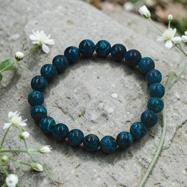 "Premium natural Chrysocolla Stone Bracelet with polished gemstone beads, crafted for elegance, beauty, and positive energy."