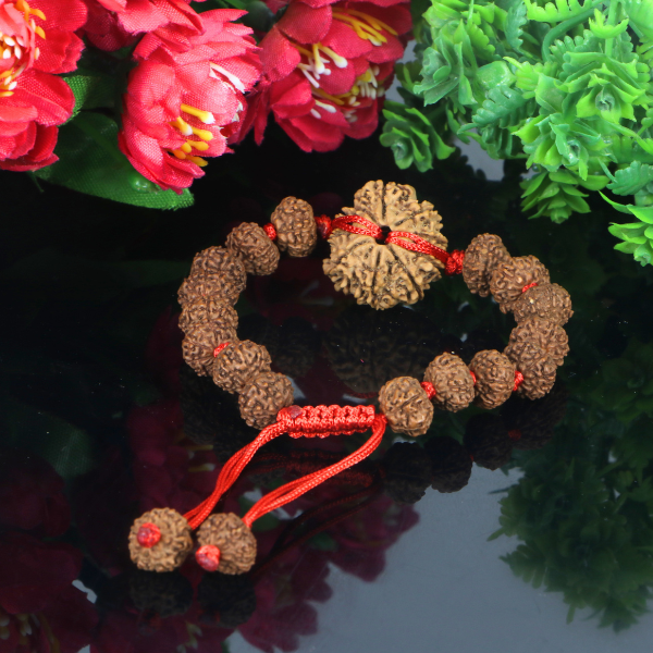 "Premium 9 Mukhi Rudraksha Bracelet with original Nepali and Indonesian Rudraksha beads, crafted for spiritual significance and traditional elegance."