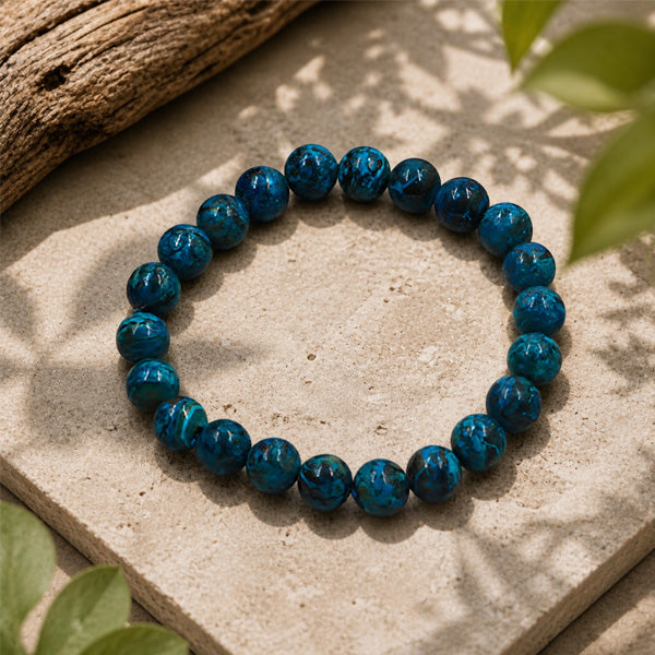 "Premium natural Chrysocolla Stone Bracelet with polished gemstone beads, crafted for elegance, beauty, and positive energy."