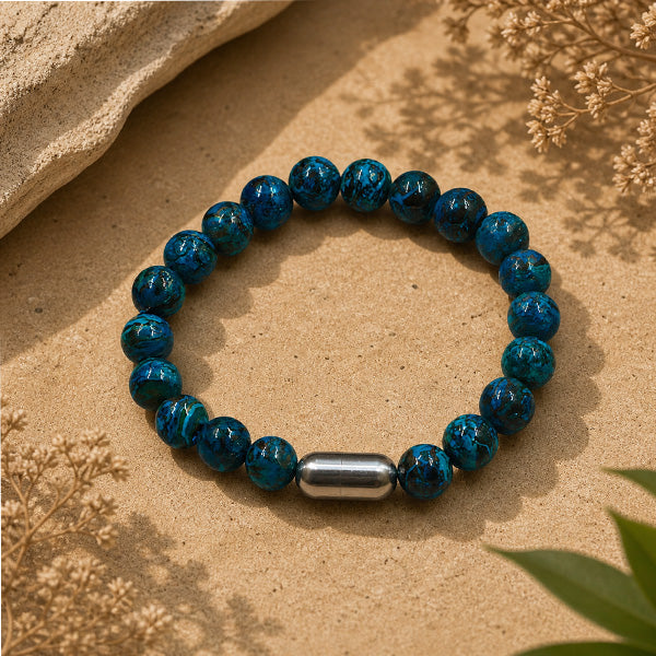 "Premium natural Chrysocolla Stone Bracelet with polished gemstone beads, crafted for elegance, beauty, and positive energy."