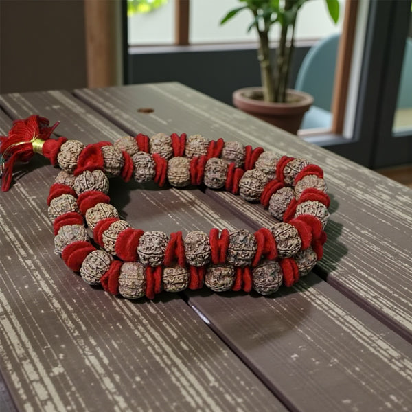 "Premium original 5 Mukhi Nepali Rudraksha Kantha Mala crafted with authentic Rudraksha beads, valued for spiritual significance and traditional elegance."