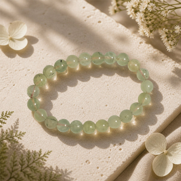 "Premium natural Prehnite Stone Bracelet with polished gemstone beads, crafted for elegance, beauty, and positive energy."
