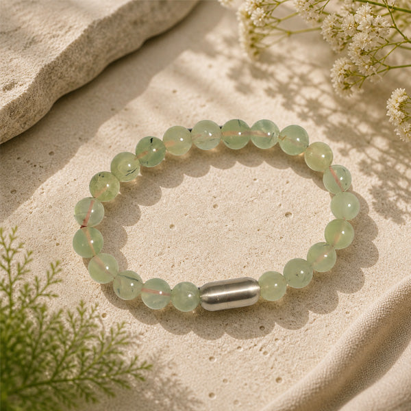 "Premium natural Prehnite Stone Bracelet with polished gemstone beads, crafted for elegance, beauty, and positive energy."
