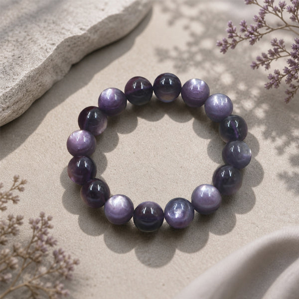 "Premium natural Purple Fluorite Stone Bracelet with polished gemstone beads, crafted for elegance, beauty, and positive energy."
