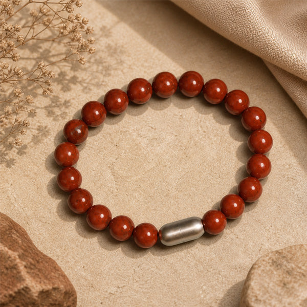 "Premium natural Red Jasper Stone Bracelet with polished gemstone beads, crafted for elegance, beauty, and positive energy."