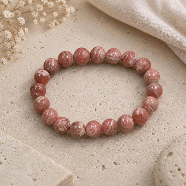 "Premium natural Rhodochrosite Stone Bracelet with polished gemstone beads, crafted for elegance, beauty, and positive energy."