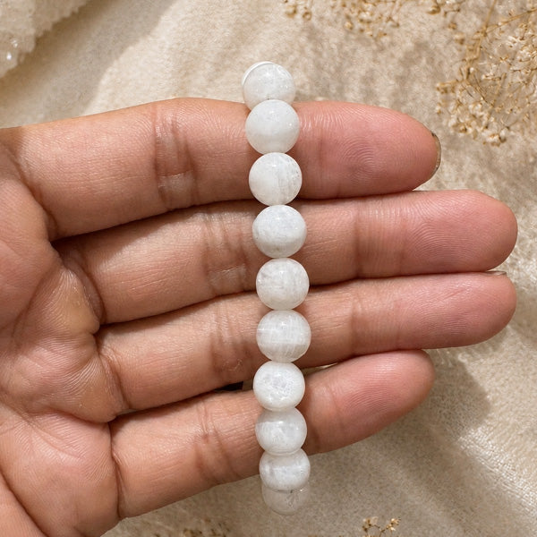"Premium natural White Moon Stone Bracelet with polished gemstone beads, crafted for elegance, beauty, and positive energy."