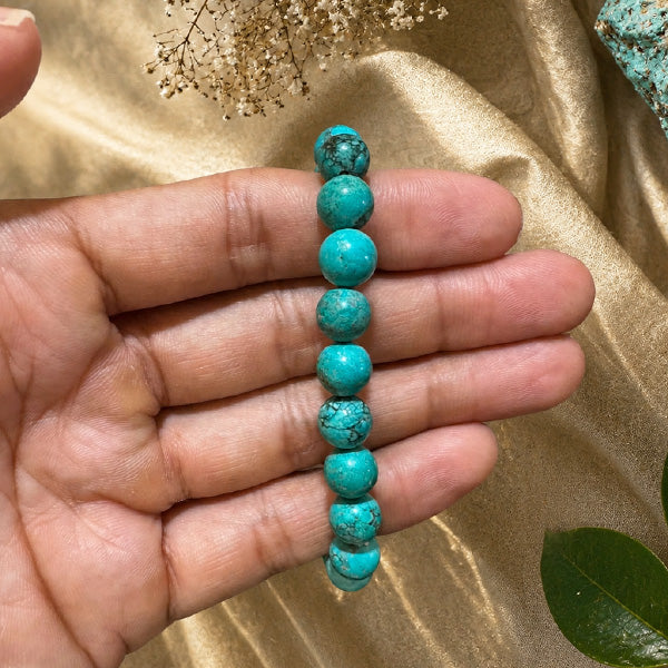 "Premium natural Turquoise (Firoza) Stone Bracelet with polished gemstone beads, crafted for elegance, beauty, and positive energy."