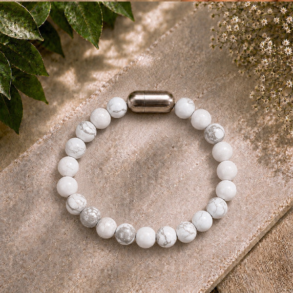 "Premium natural Howlite Stone Bracelet with polished gemstone beads, crafted for elegance, beauty, and positive energy."
