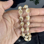 "Radha Naam Tulsi Mala with pure silver elements, crafted from sacred Tulsi beads with elegant spiritual detailing."